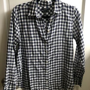 J Crew Classic Boy Shirt Crinkle Gingham Navy 6P